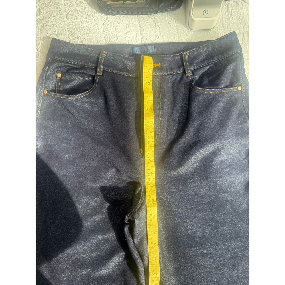 Guess Womens High Rise Skinny Indigo Metallic Pants Side Ankle Zip Size L